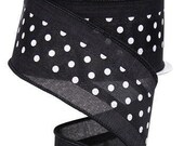Black White Poka Dot Wired Ribbon By the Roll 2.5 quot x 10 YARD ROLL