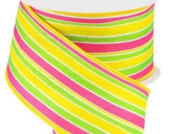 Sold by the metre 22mm Grosgrain Bright Multicoloured Stripe Polyester Ribbon