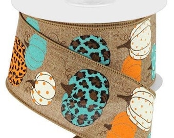 Leopard Pumpkins  Wired Ribbon By the Roll 2.5" x 10 Yards RGC1713WM