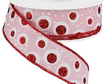Lavender White Valentine Ribbon Red RGA163413 Wired 1.5 X 10 YD Hearts With Stripe Border