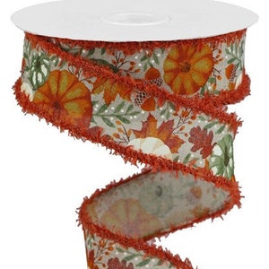Pumpkin Foliage Wired Ribbon By the Roll 1.5" x 10 YARD ROLL