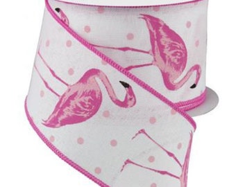 1/" wide 1m 2m 5m White Cream Flamingo Printed Grosgrain Ribbon 25mm