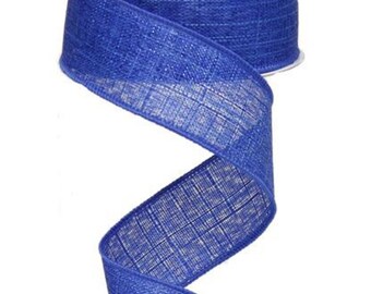 1.5” ROYAL BLUE//WHITE GINGHAM CHECK PLAID WIRED EDGE RIBBON 1 metre 38mm