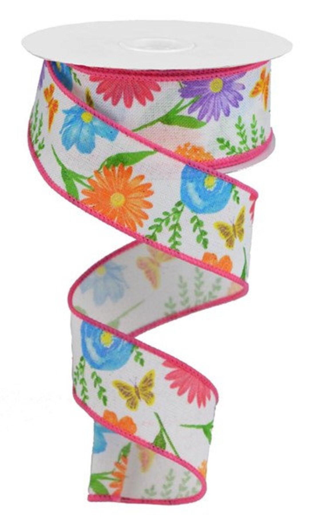 Summer Floral Wired Ribbon by the Roll 1.5