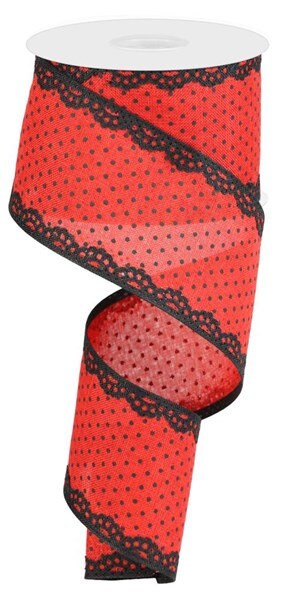 Raised Swiss Dot With Lace Wired Ribbon by the Roll 2.5