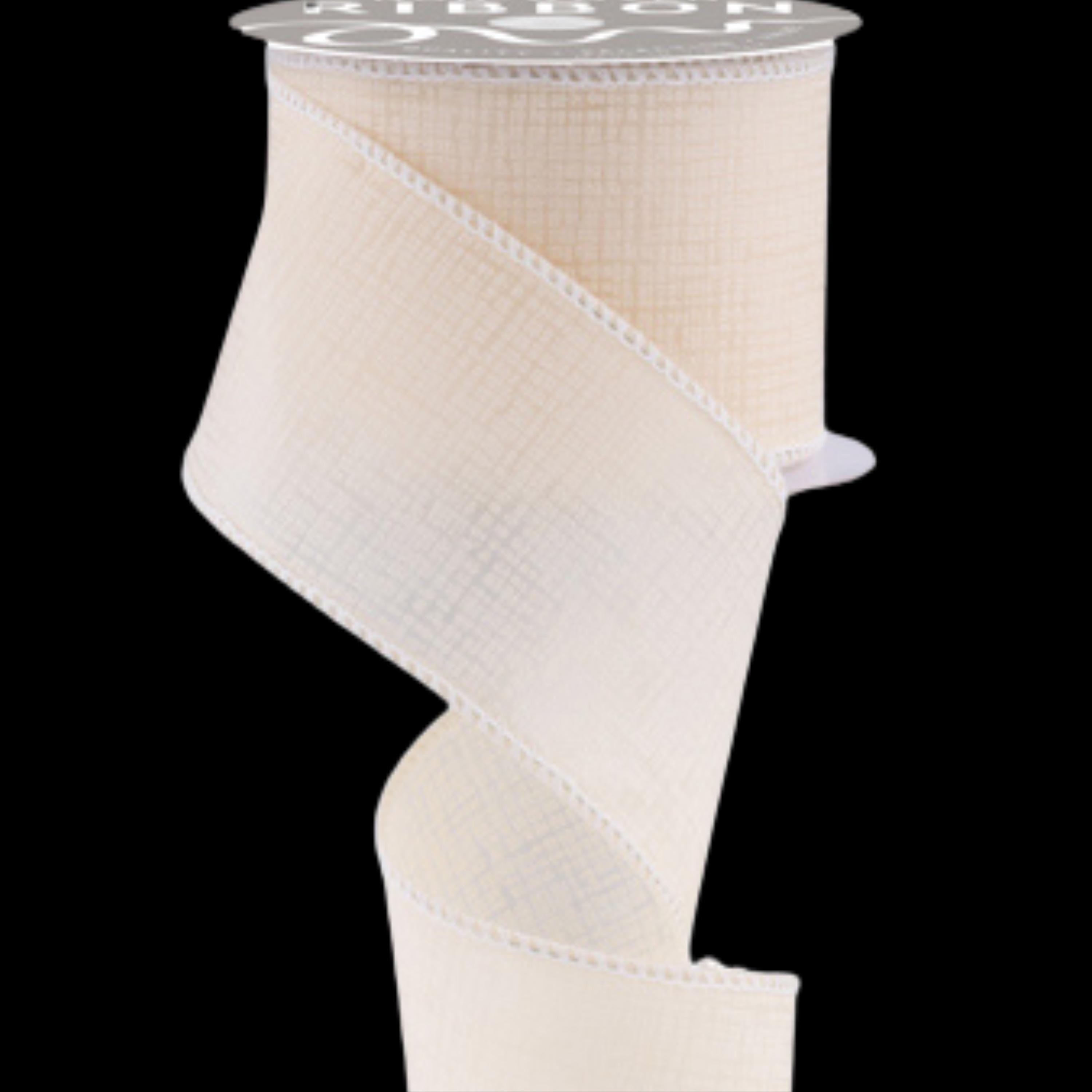 Ivory Cross Hatch Wired Ribbon By the Roll 2.5" x 10 Yards NR1010A8