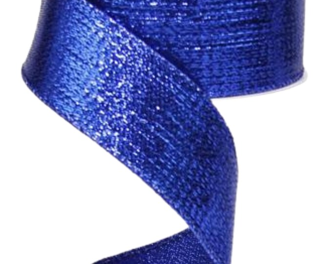 Royale Blue Ribbon Royal Blue Metallic Wired Ribbon by the Roll 1.5