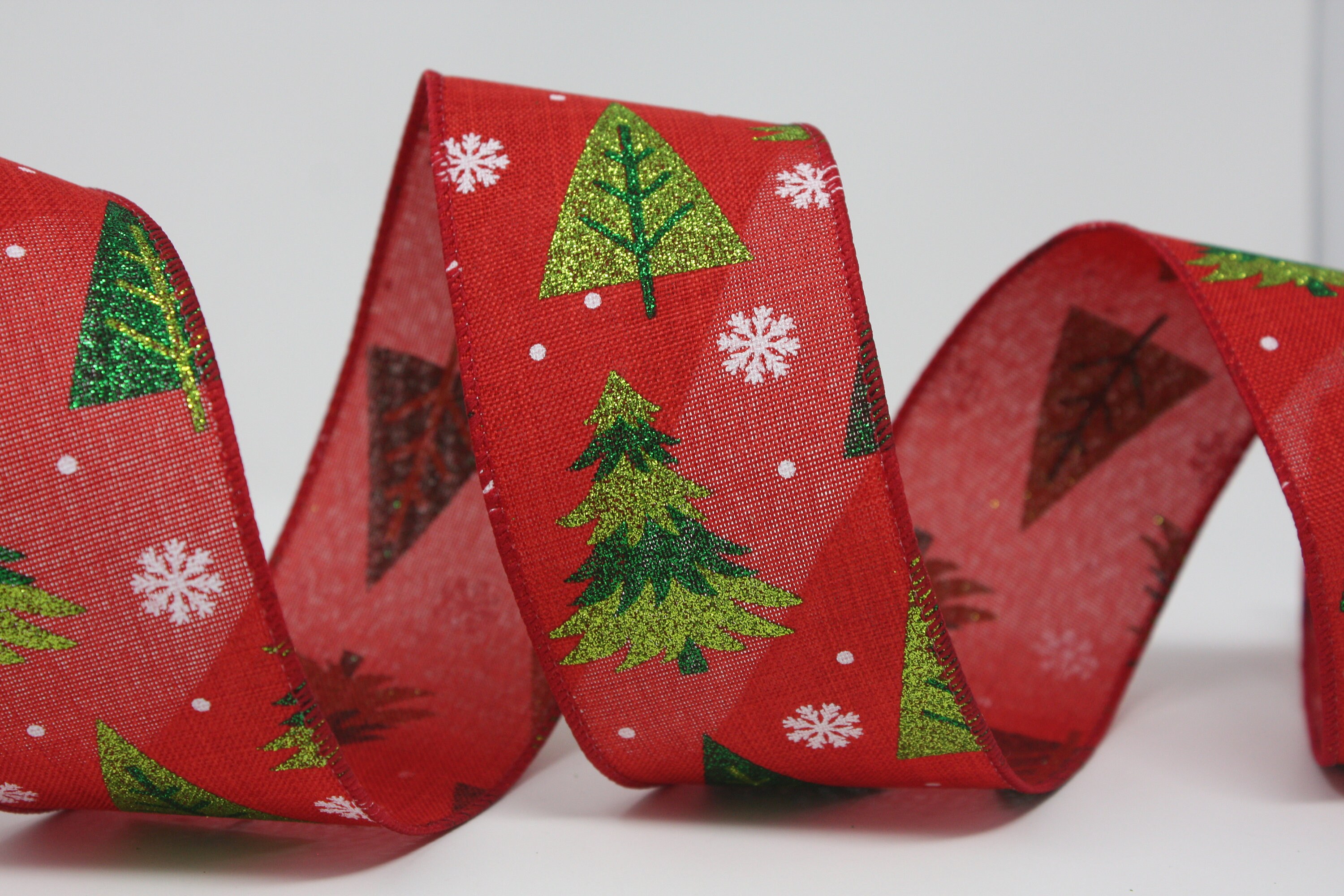 Christmas Tree Wired Ribbon By the Roll or Yard 2.5 Red Etsy