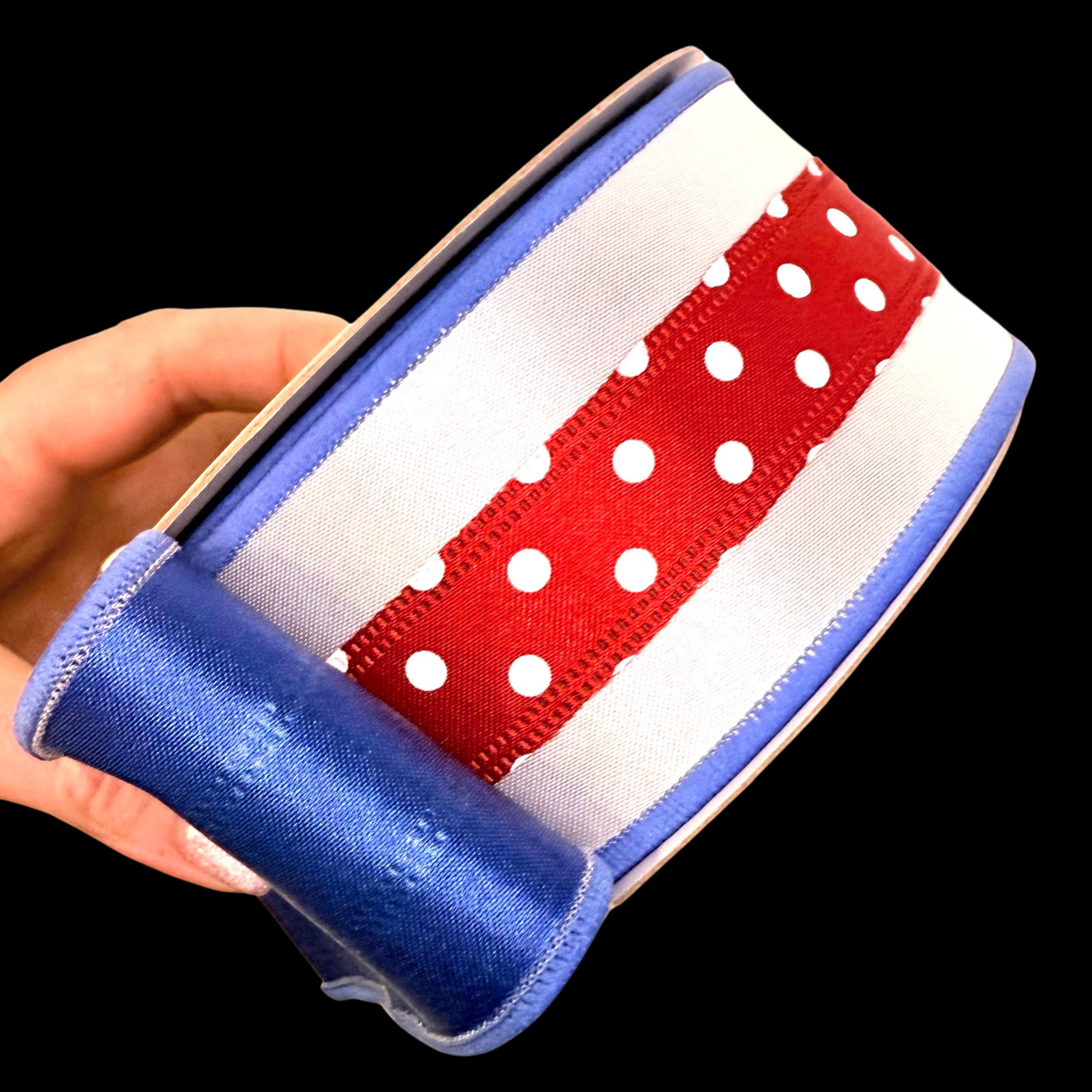 七彩の架け橋 ルクシェイル　4枚 Red White Blue Satin Fused Patriotic 4th of July Wired