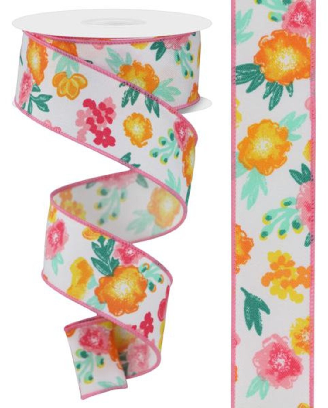 Spring Floral Wired Ribbon by the Roll 1.5