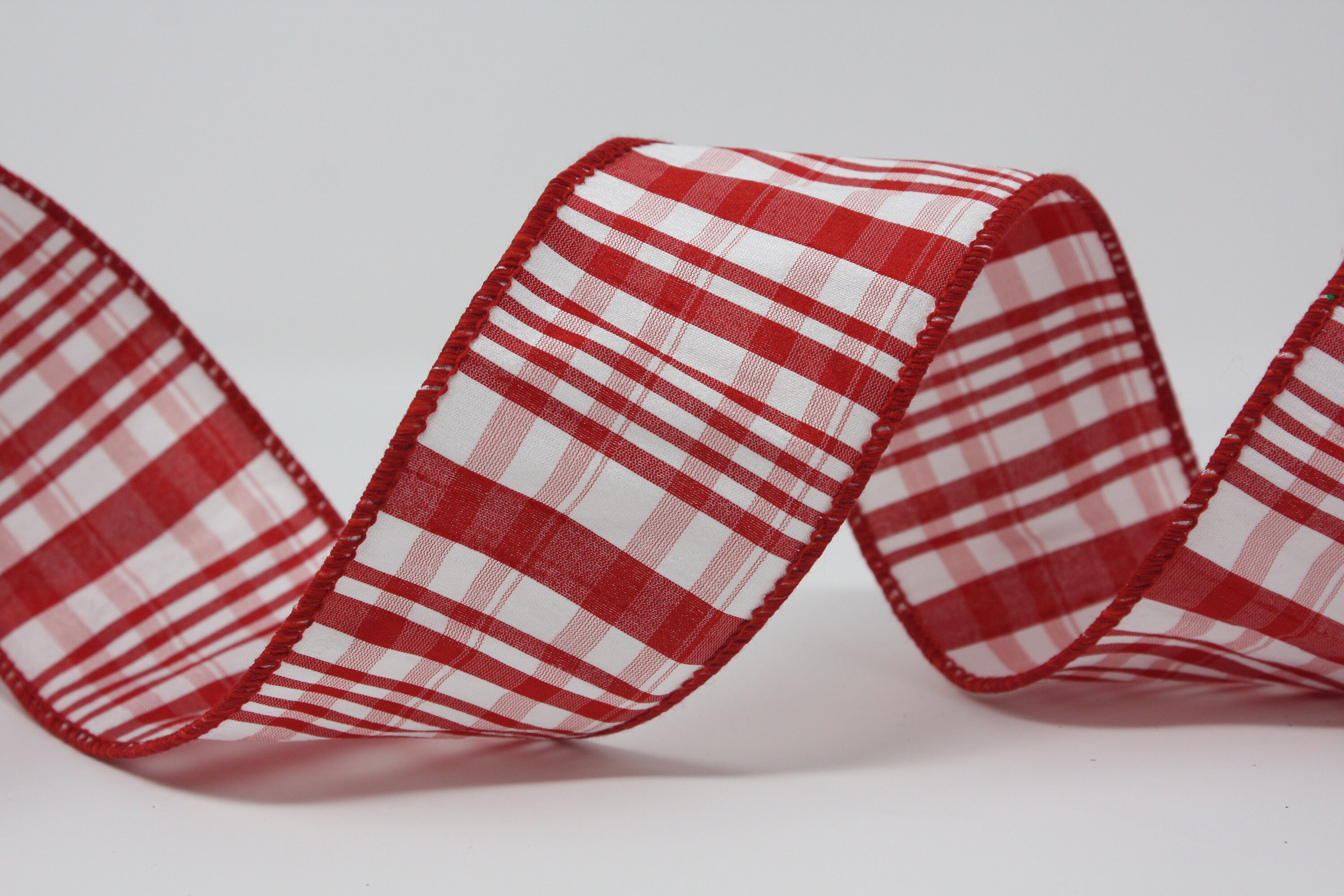 Christmas Plaid Wired Ribbon 2.5 Red White on Faux Silk Etsy