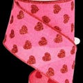 Valentine's Day Ribbon Heart Pink Red Glitter  Wired Ribbon By the Roll 2.5" x 10 Yards RGA173811