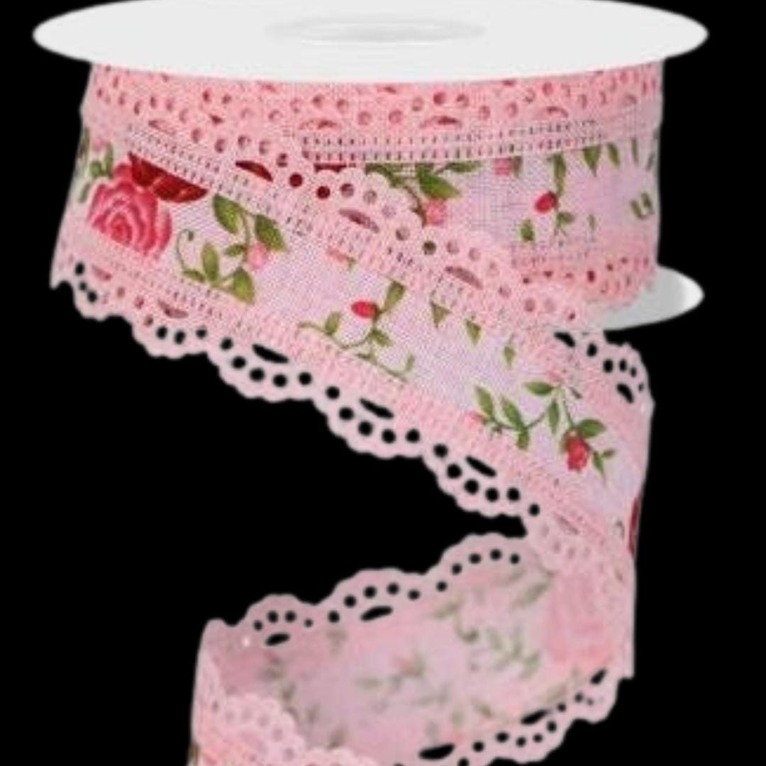 Rose Color Ribbon Valentine's Day Ribbon Pink Red Rose Lace Wired Ribbon by the Roll 1.5 ...