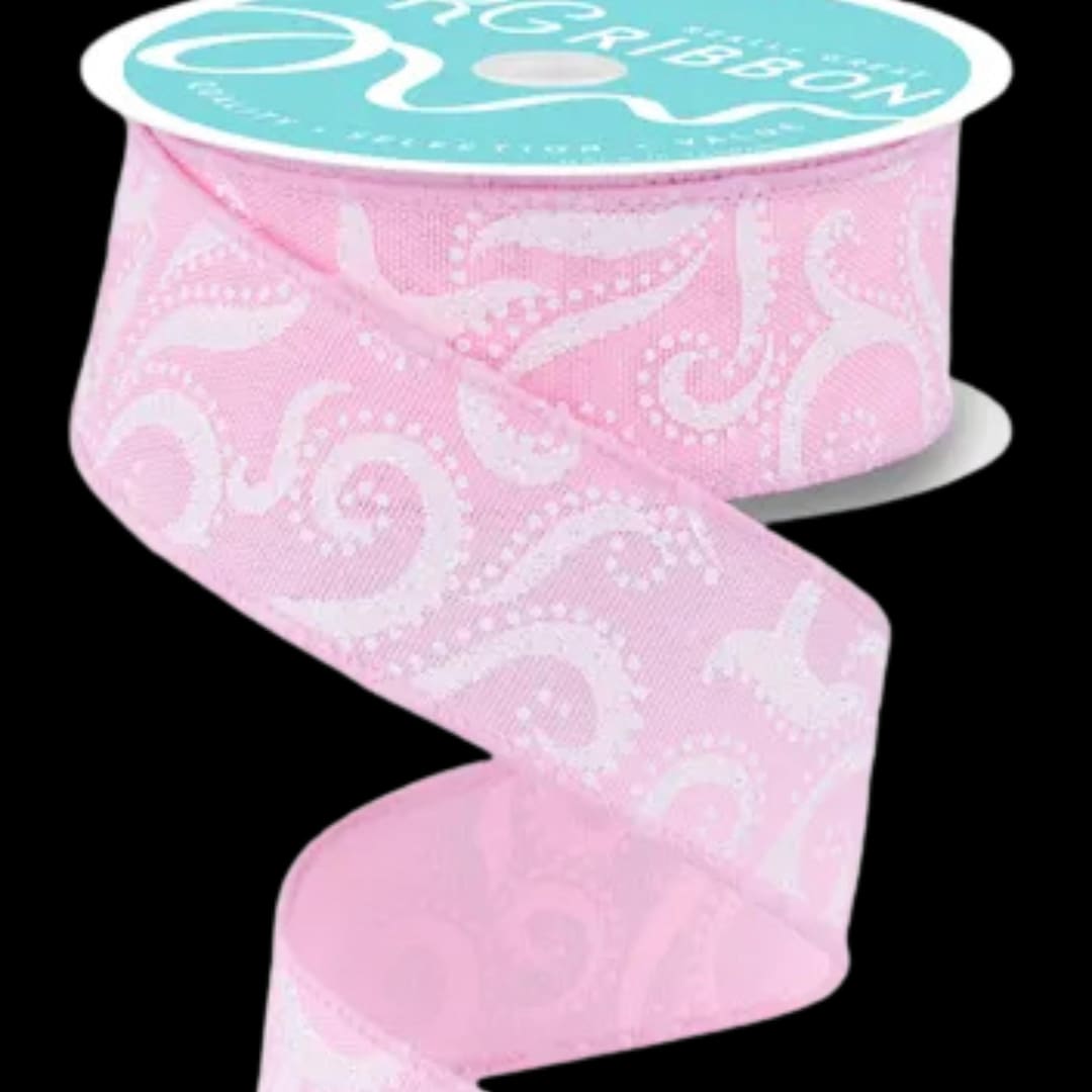 Pink Swirl Ribbons Valentine's Ribbon Pink White Glitter Swirls Wired Ribbon by the Roll 1 ...