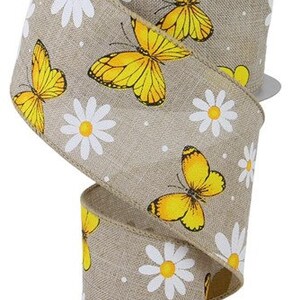 Butterfly Daisy Wired Ribbon by the Roll 2.5