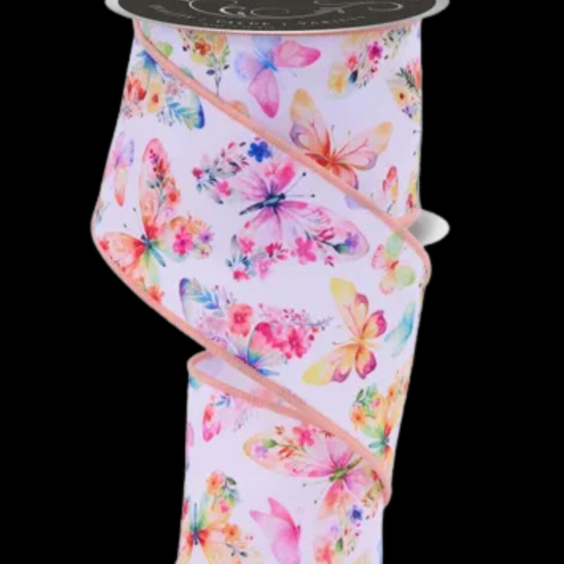 2 Butterfly Ribbons Spring Floral Butterfly Watercolor Wired Ribbon by the Roll 2.5