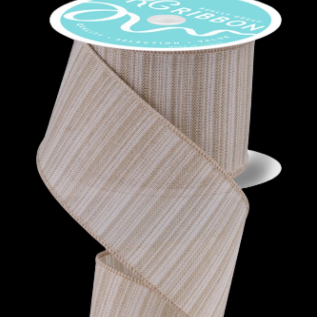 Light Beige Ivory Stripe Wired Ribbon by the Roll 2.5