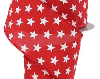 Patriotic Star  Wired Ribbon By the Roll 2.5" x 10 Yards RGE111524