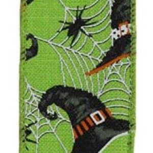 Halloween Witch Hats and Spiders  Wired Ribbon By the Roll 1.5" x 10 Yards RGE1536LT