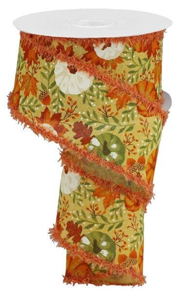 Pumpkin Foliage Wired Ribbon by the Roll 2.5
