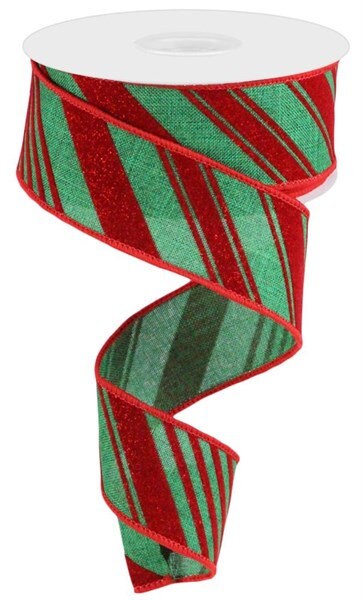 Glitter Velvet Diagonal Stripe Wired Ribbon by the Roll 1.5