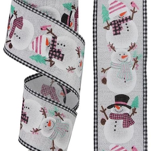 Christmas Chubby Snowman with Stripe  Wired Ribbon By the Roll 2.5&quot; x 10 Yards RGA8716