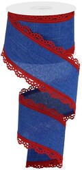 Patriotic Lace Edge  Wired Ribbon By the Roll 2.5" x 10 Yards RGA1542T2