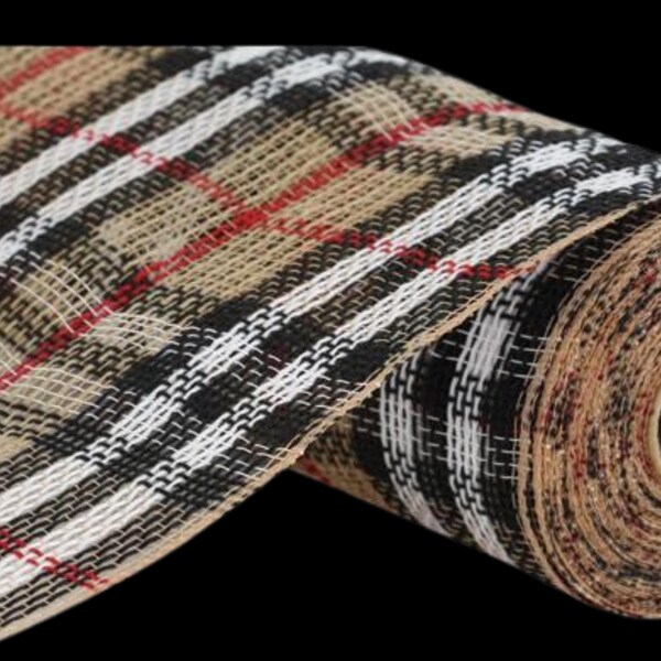 Natural/Black/Red/White Faux Jute Mesh 10.5" x 10 Yards RY8343