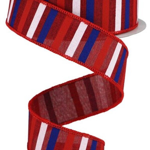 Patriotic Stripe  Wired Ribbon By the Roll 1.5" x 10 Yards RGA120405