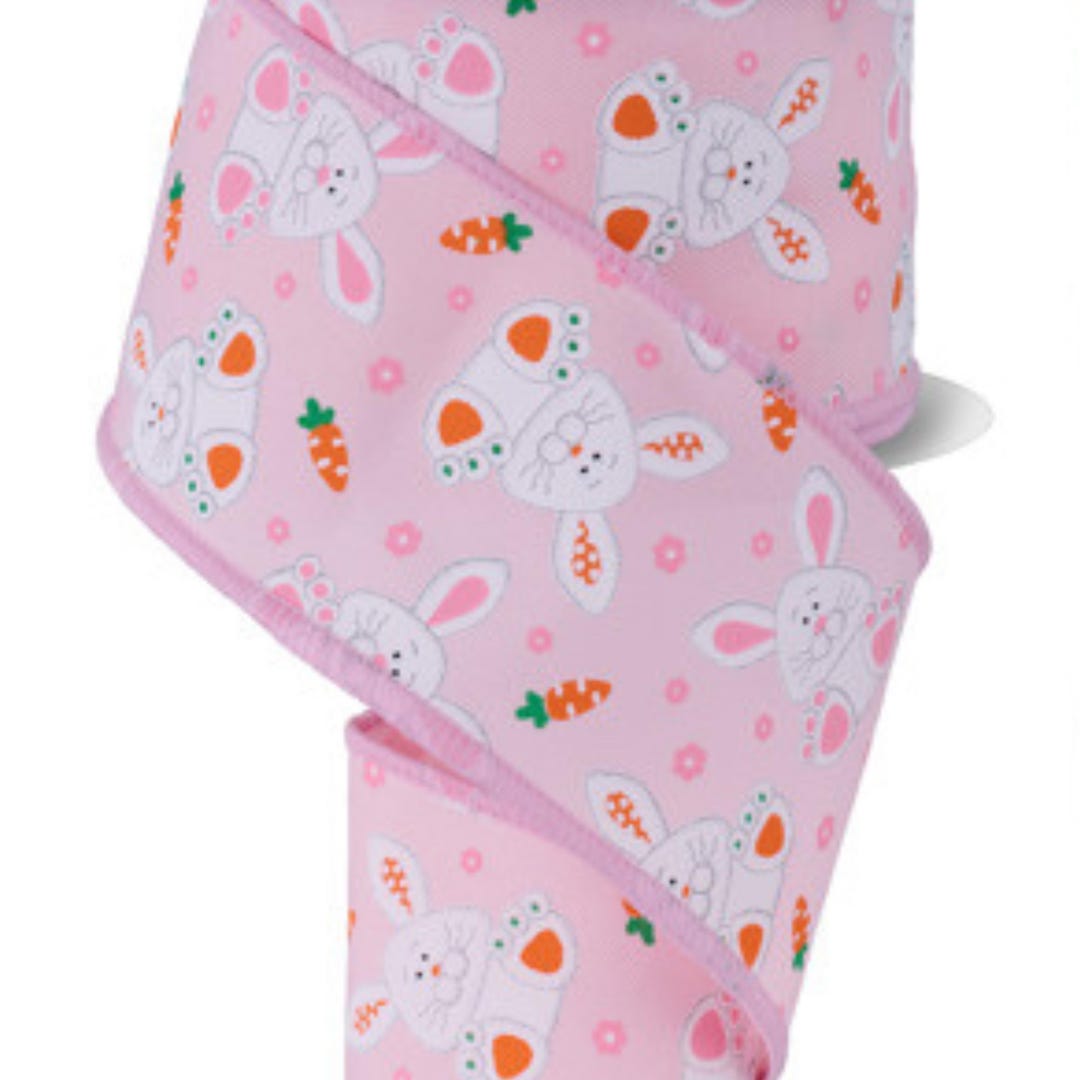 Pink Easter Bunny Carrot Wired Ribbon by the Roll 2.5