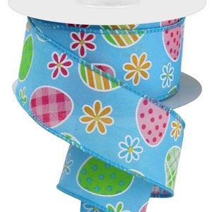 Plaid Easter Eggs w/ Daisy  Wired Ribbon By the Roll 1.5" x 10 Yards RGE1405JH