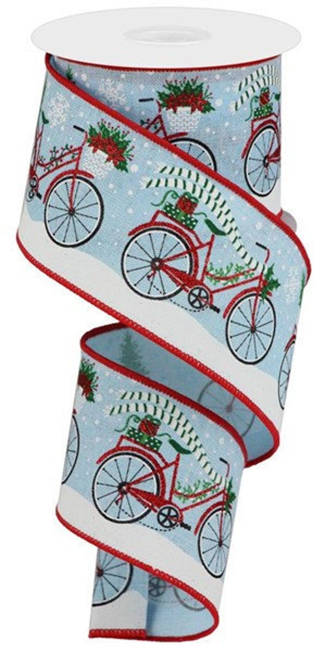 Bicycle Christmas Wired Ribbon by the Roll 2.5