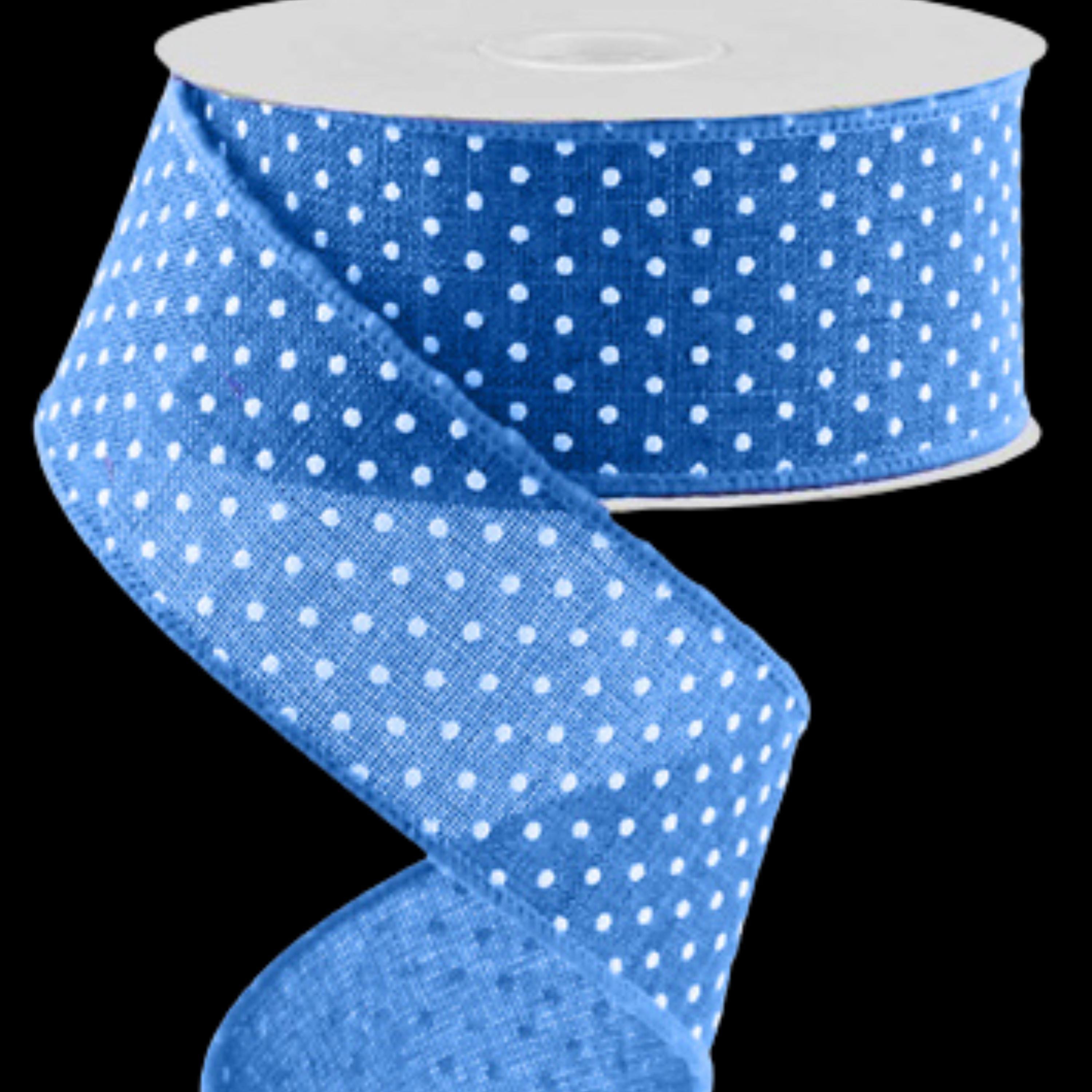 Royal Blue White Swiss Dots Wired Ribbon by the Roll 1.5