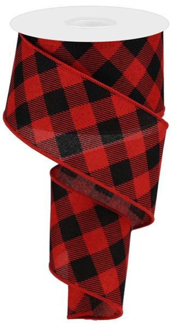 2.5/" Wired Buffalo Check Ribbon Red Black Green White Orange Christmas Tree Bow