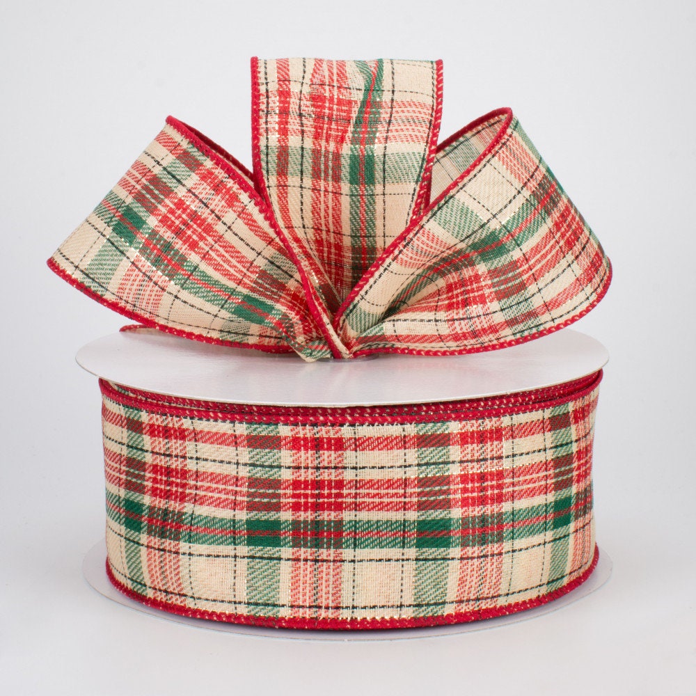 Christmas Plaid Wired Ribbon By the Roll or Yard 2.5 Red Etsy
