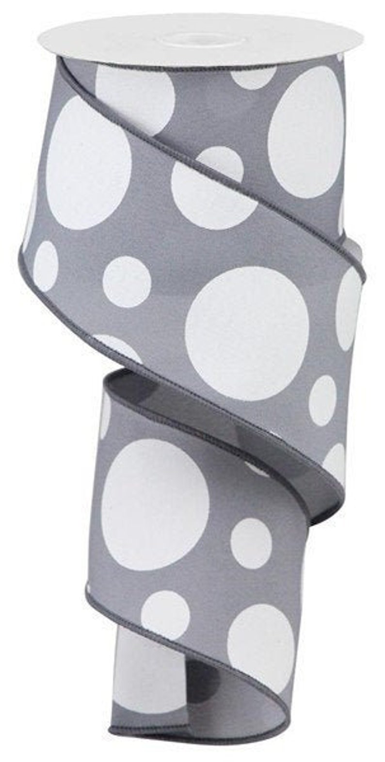Grey White Polka Dot Wired Ribbon By the Roll 2.5 x 10 YARD ROLL RGA1935NX