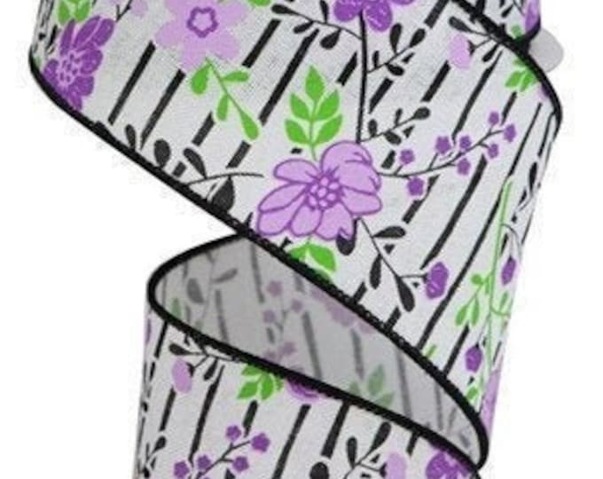 Floral W/lines Wired Ribbon by the Roll 2.5
