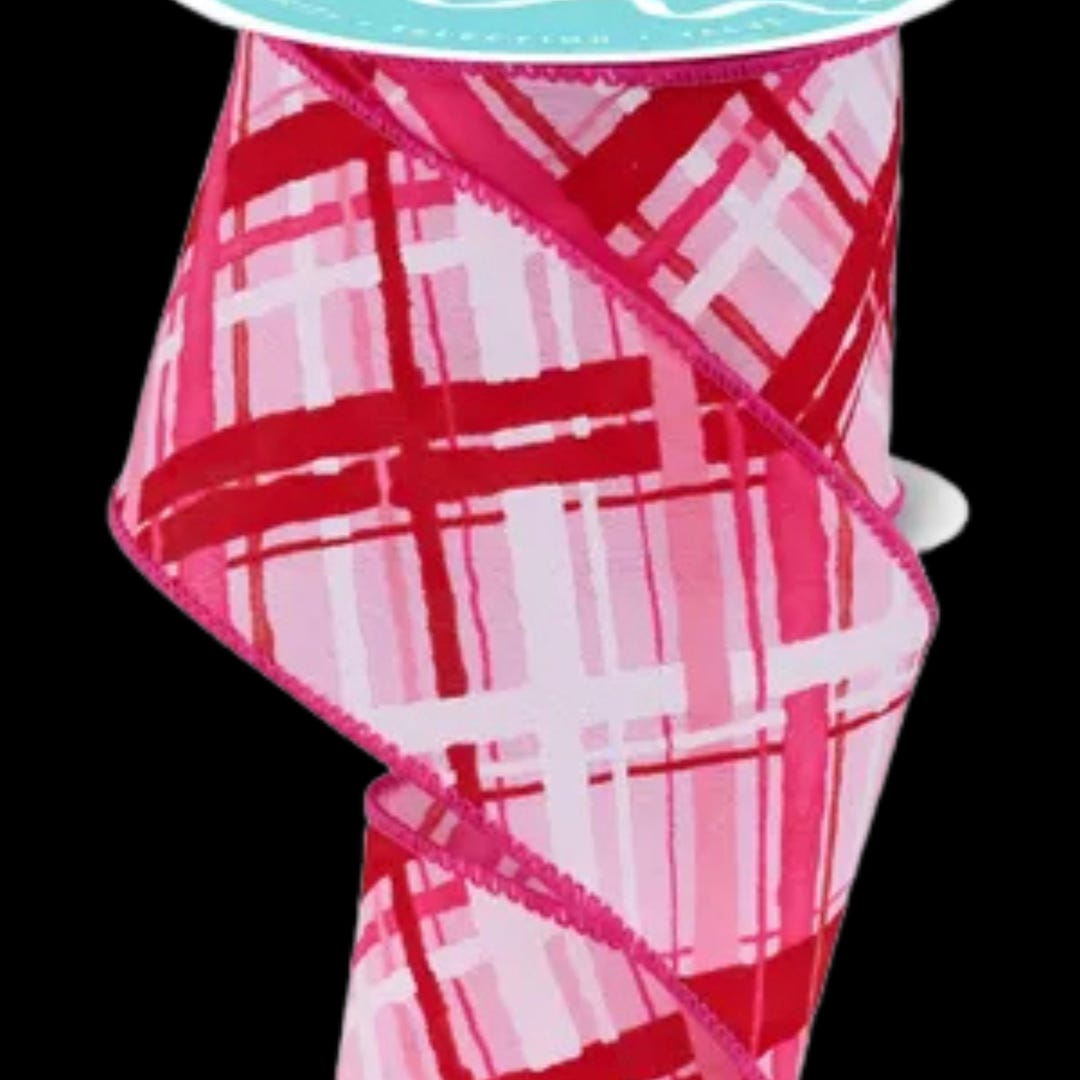 Pink Plaid Pattern Ribbon Valentine Plaid Wired Ribbon Pink Red Plaid 2.5