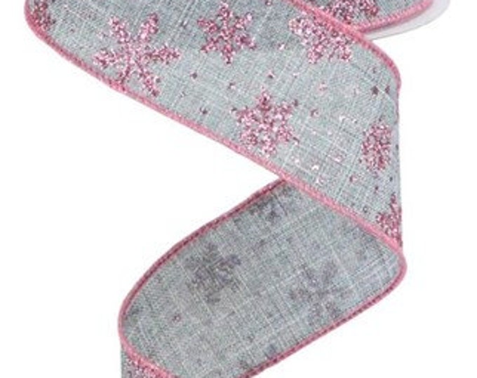 Glitter Snowflakes Wired Ribbon by the Roll 1.5
