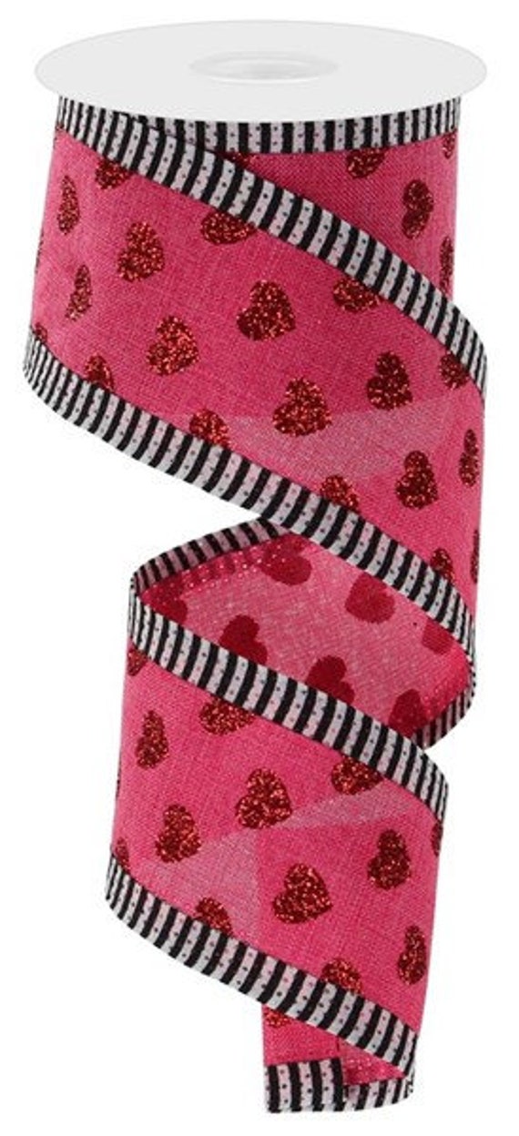 Wired Valentine Ribbon, Wired Heart Ribbon, Valentine's Day Ribbon, 2.5 X  10 YARD ROLL 