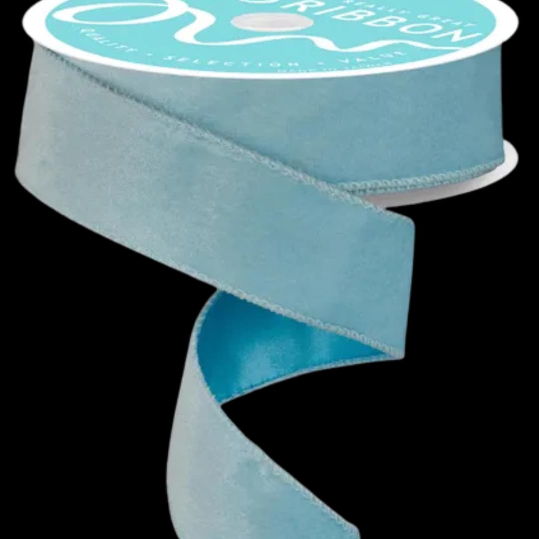 Light Blue Velvet Ribbon Christmas Satin Backed Wired Ribbon 1.5