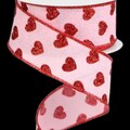 Valentine Pink Red Glitter Heart Wired Ribbon By the Roll 1.5" x 10 Yards RGA173715