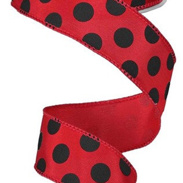 Polka Dot  Wired Ribbon By the Roll 1.5" x 10 Yards RG1586MA