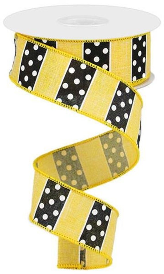 Yellow Black White Wired Ribbon By The Roll 1 5 Yellow Etsy