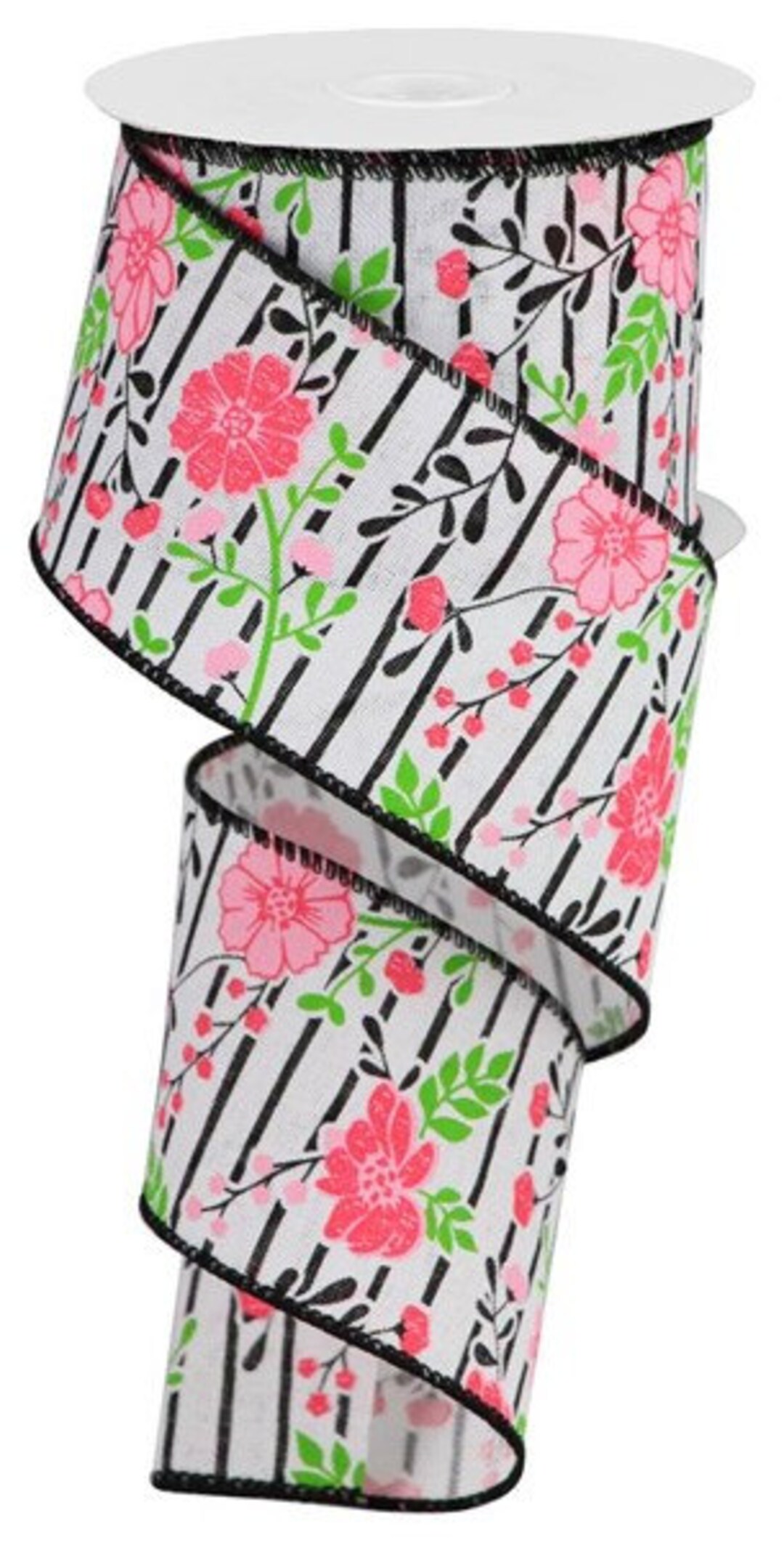 Floral W/ Stripes Wired Ribbon by the Roll 2.5 X 10 Yards RGA1756WT - Etsy
