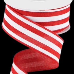 Red White Stripe  Wired Ribbon By the Roll 1.5&quot; x 10 Yards RGC156524