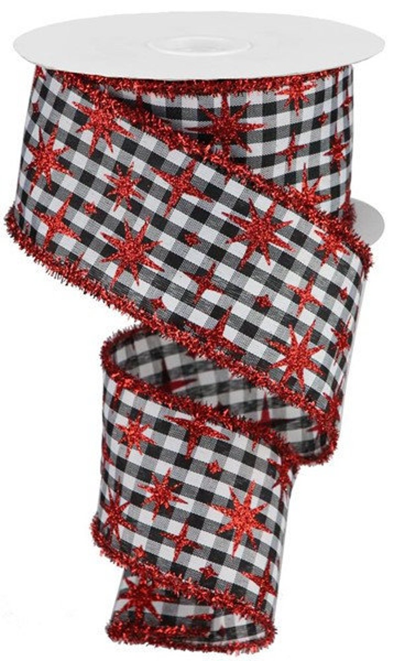 Black White Gingham Christmas Wired Ribbon By the Roll Etsy