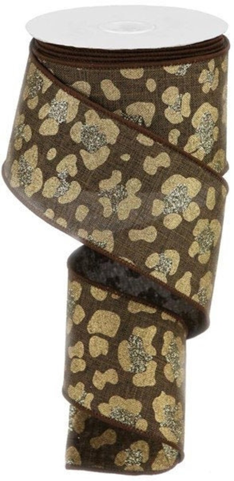Woven Leopard Print Ribbon - 1.5 Inches X 10 Yards, Wired Edge, Beige/Gold/Black Pattern - View #9