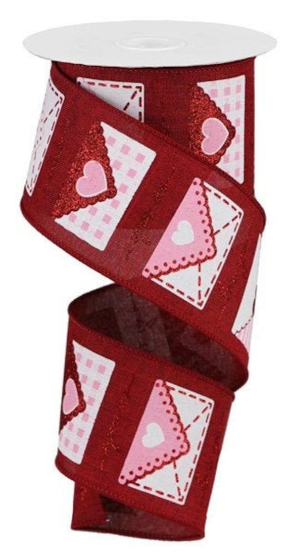 Wired Valentine Ribbon, Valentine's Day Ribbon, Love Letter Ribbon, 2.5 X  10 YARD ROLL 