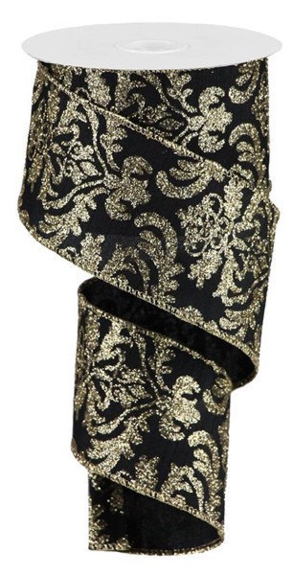 Glitter Damask Wired Ribbon by the Roll 2.5 X 10 Yards | Etsy